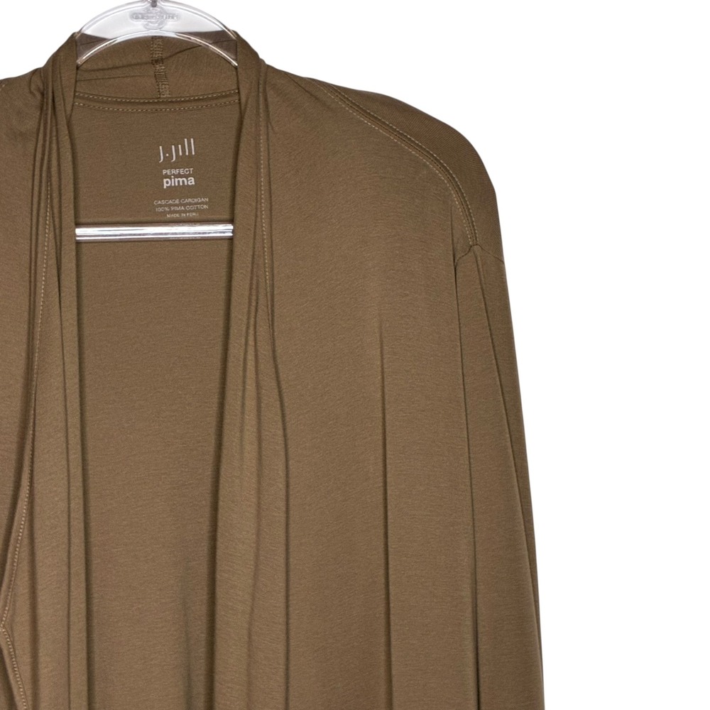 J Jill Perfect Pima Cascade Cardigan 2X Women Olive Brown Cotton Open Front - Picture 3 of 9